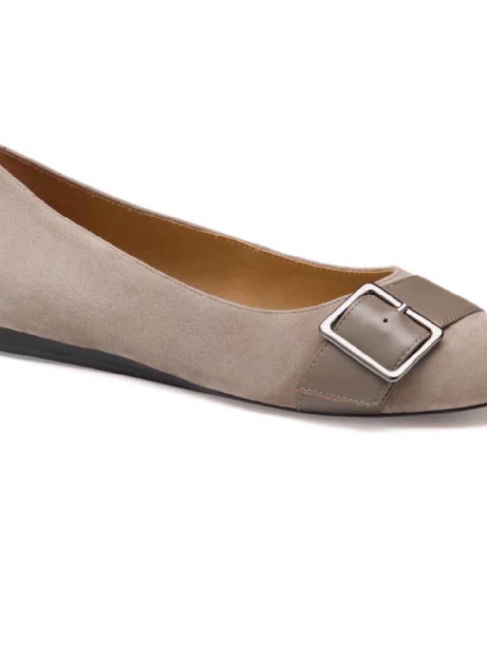 Johnston & Murphy Taupe Suede Claire Ballet Flat with Silver Buckle